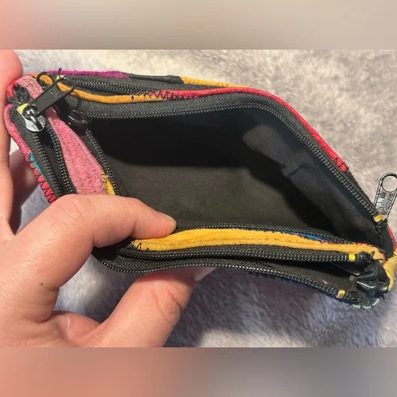 Vtg 80s La Covina Multicolored Recycled Leather Patchwork Shoulder Bag w/ Wallet - Picture 15 of 16